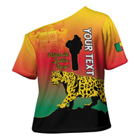 Personalized Benin National Day Cross Shoulder Shirt Leopard With Coat Of Arms - Wonder Print Shop
