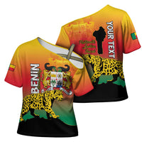 Personalized Benin National Day Cross Shoulder Shirt Leopard With Coat Of Arms - Wonder Print Shop