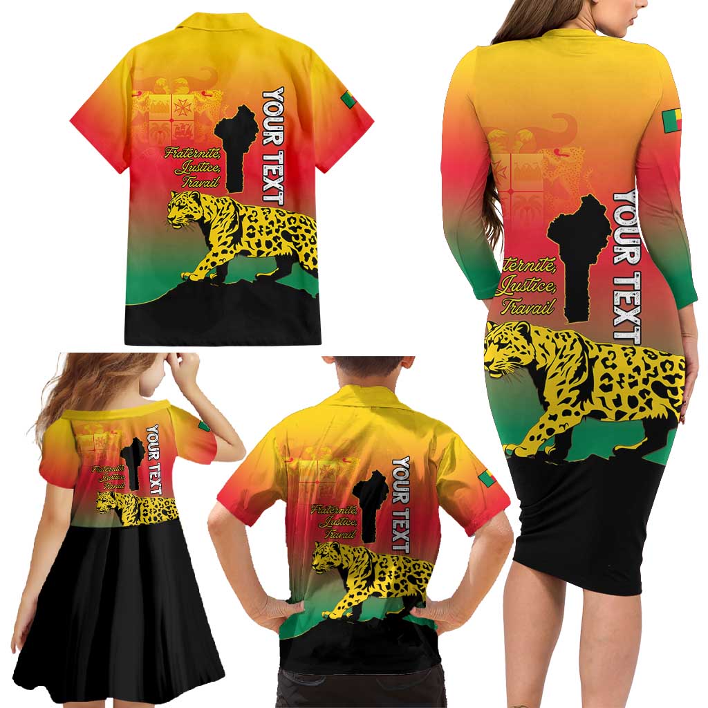 Personalized Benin National Day Family Matching Long Sleeve Bodycon Dress and Hawaiian Shirt Leopard With Coat Of Arms - Wonder Print Shop