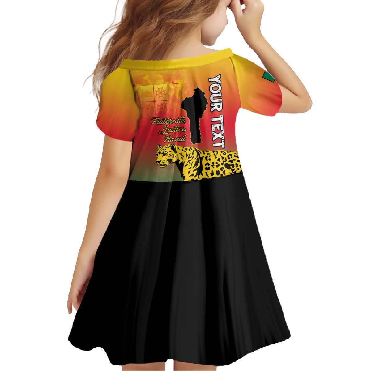 Personalized Benin National Day Family Matching Off The Shoulder Long Sleeve Dress and Hawaiian Shirt Leopard With Coat Of Arms - Wonder Print Shop