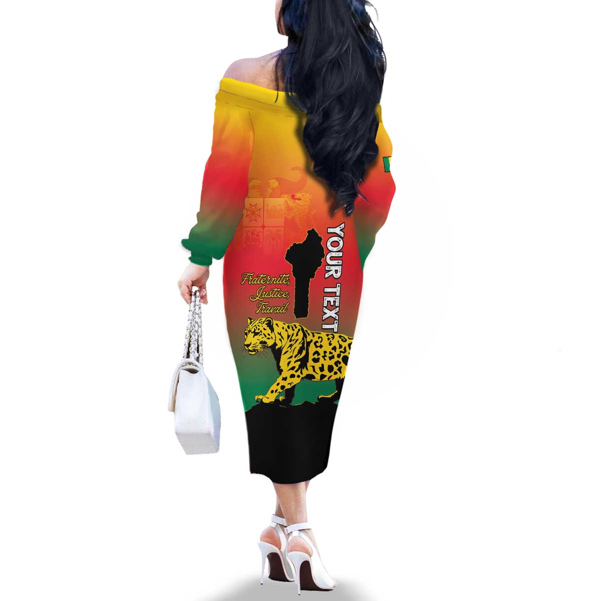 Personalized Benin National Day Family Matching Off The Shoulder Long Sleeve Dress and Hawaiian Shirt Leopard With Coat Of Arms - Wonder Print Shop