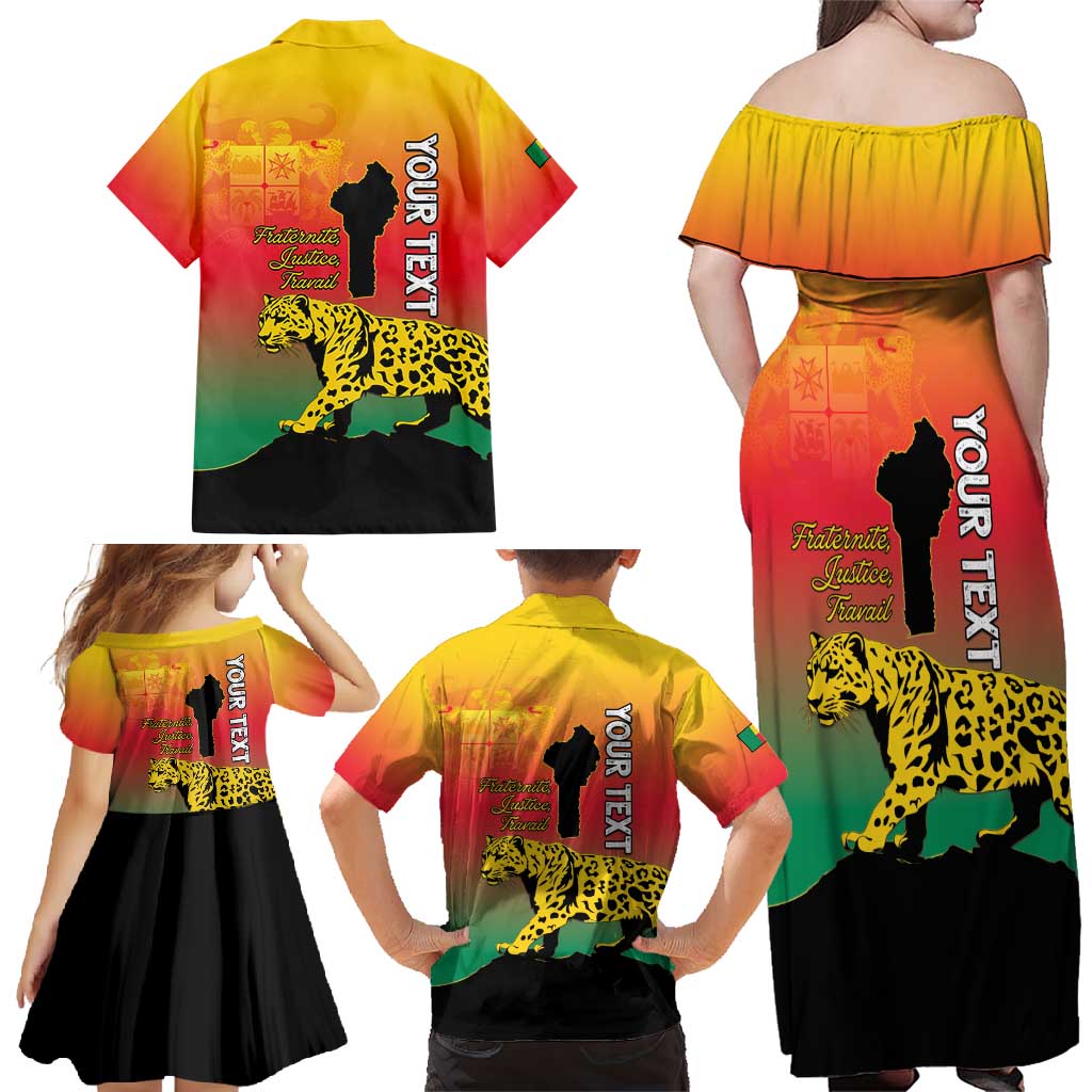 Personalized Benin National Day Family Matching Off Shoulder Maxi Dress and Hawaiian Shirt Leopard With Coat Of Arms - Wonder Print Shop