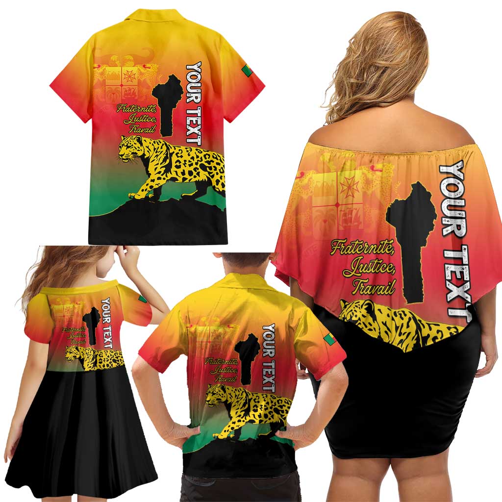 Personalized Benin National Day Family Matching Off Shoulder Short Dress and Hawaiian Shirt Leopard With Coat Of Arms - Wonder Print Shop