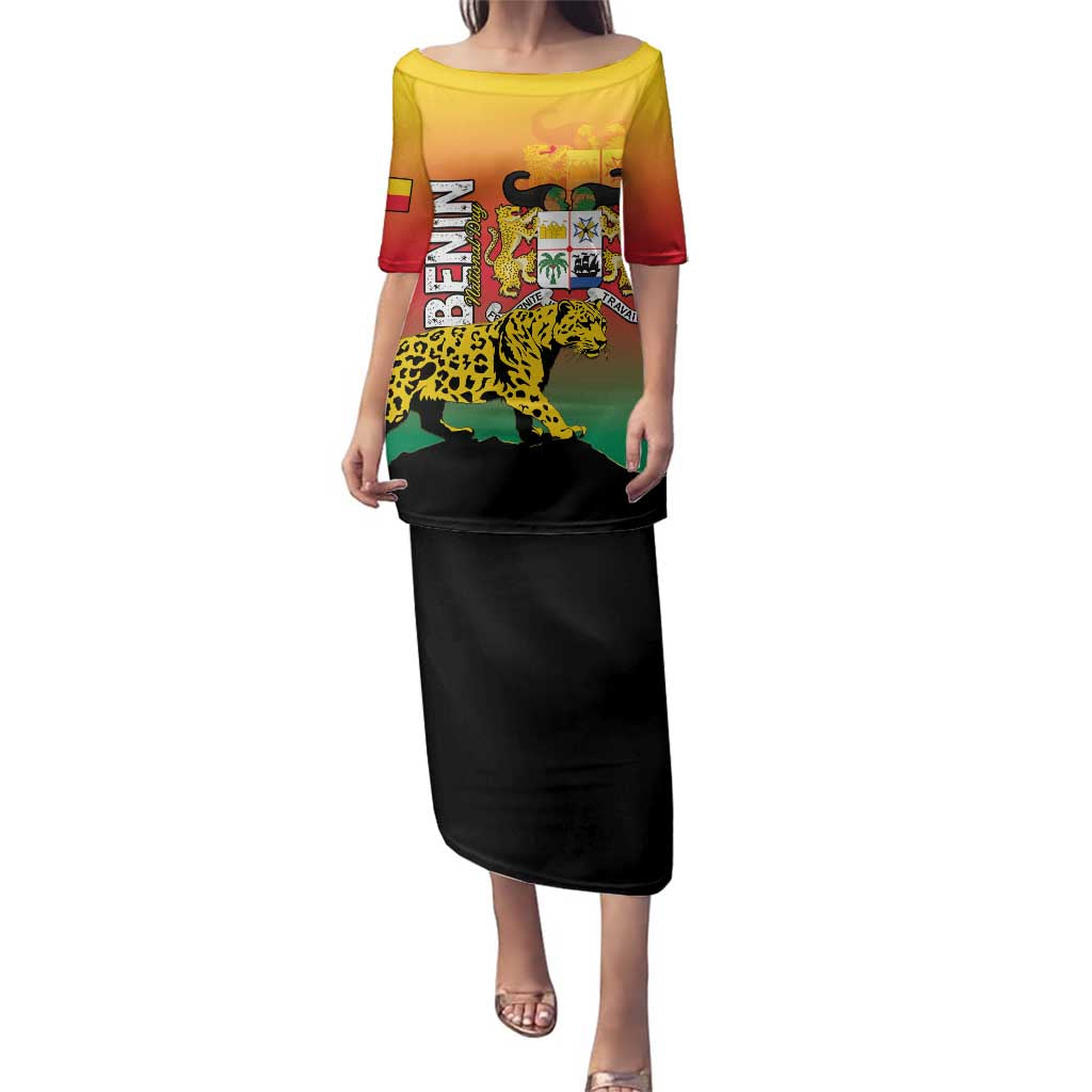 Personalized Benin National Day Family Matching Puletasi and Hawaiian Shirt Leopard With Coat Of Arms - Wonder Print Shop