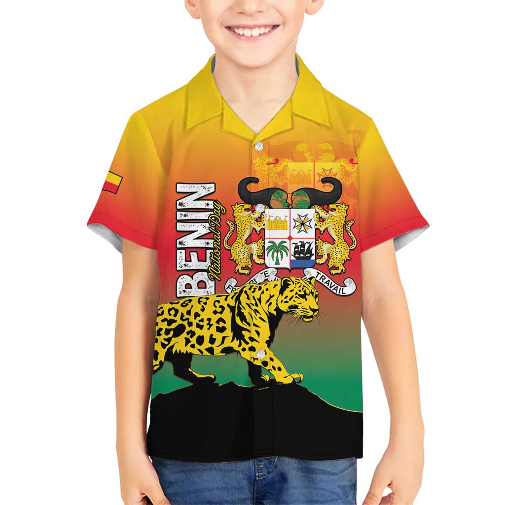 Personalized Benin National Day Family Matching Summer Maxi Dress and Hawaiian Shirt Leopard With Coat Of Arms - Wonder Print Shop