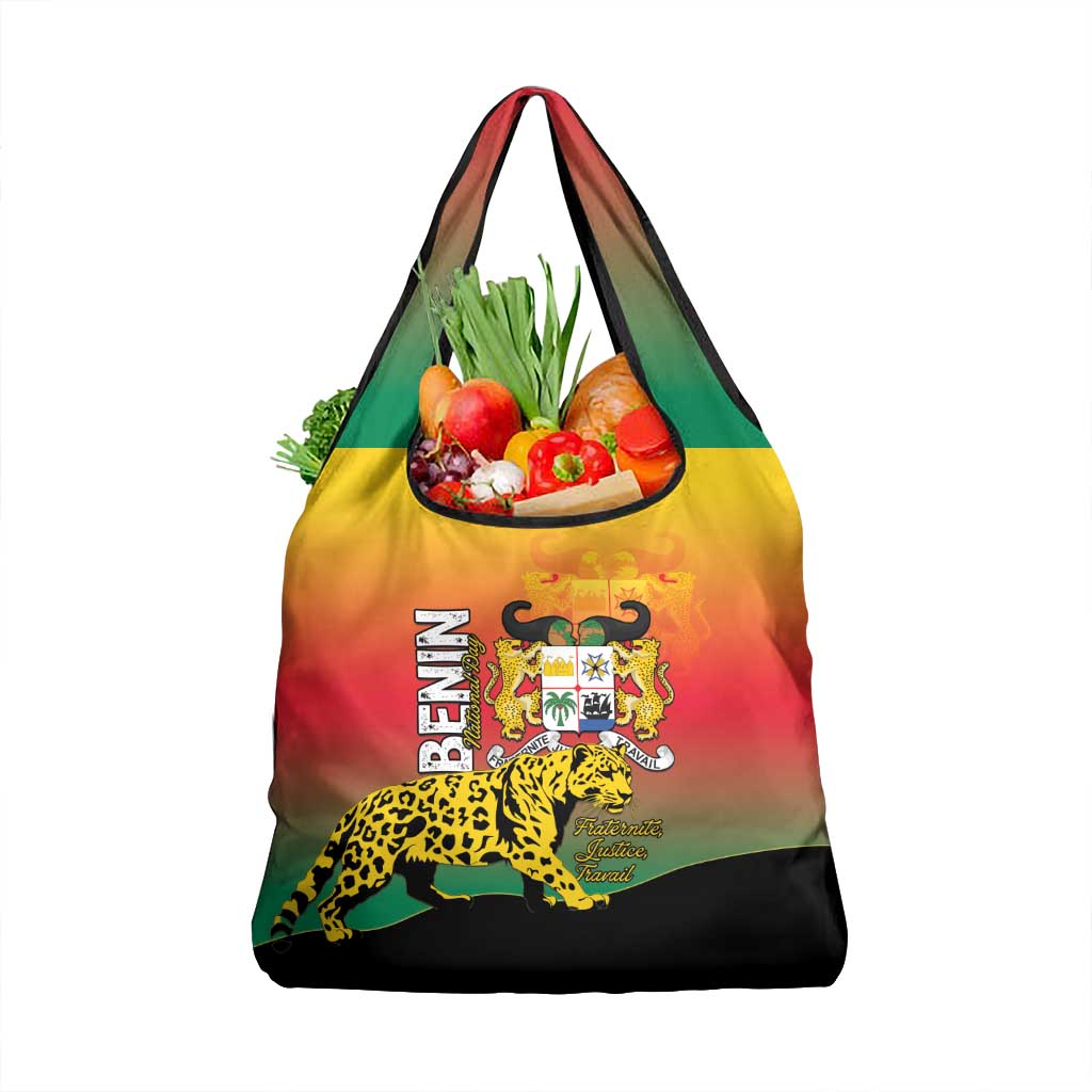 Benin National Day Grocery Bag Leopard With Coat Of Arms - Wonder Print Shop