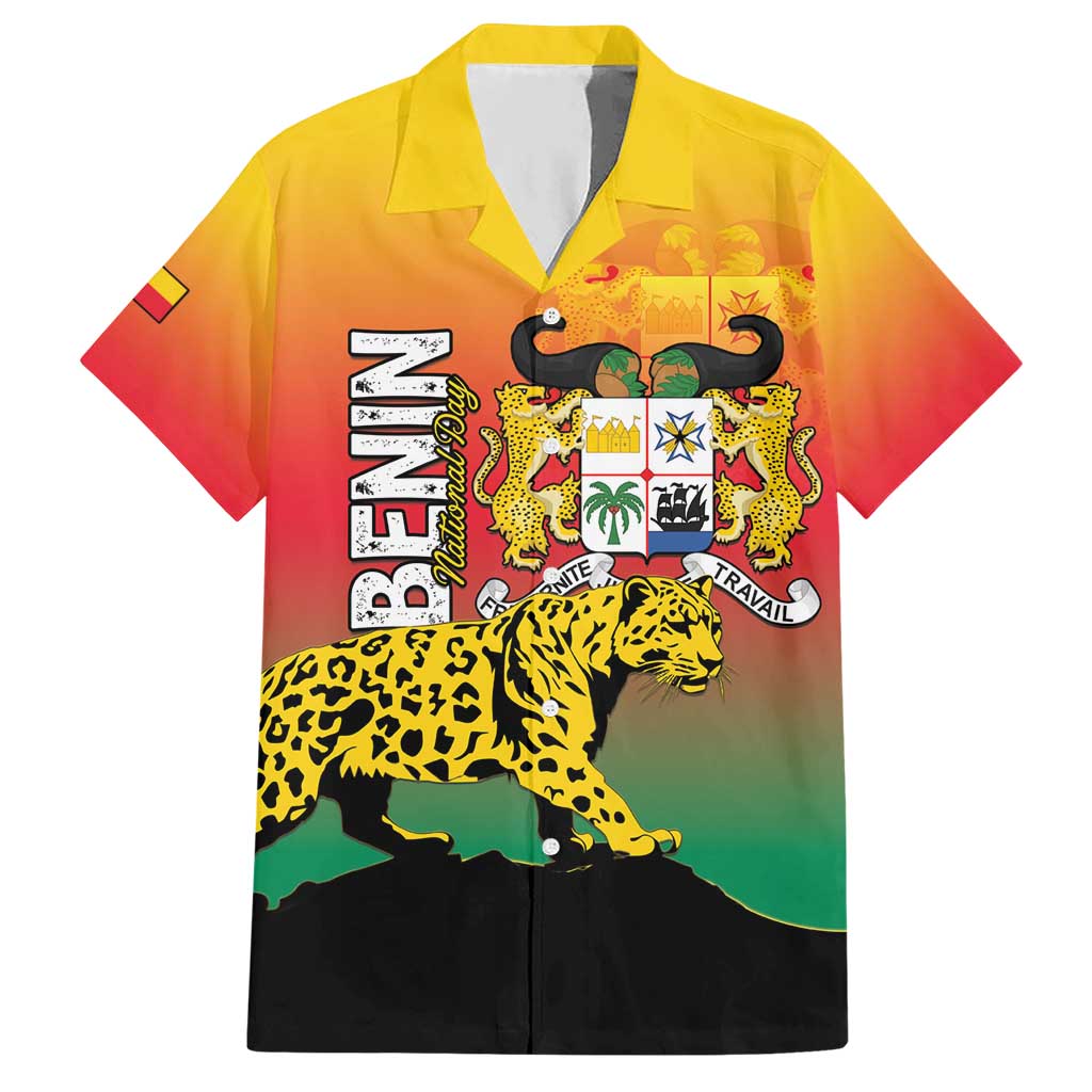 Personalized Benin National Day Hawaiian Shirt Leopard With Coat Of Arms - Wonder Print Shop