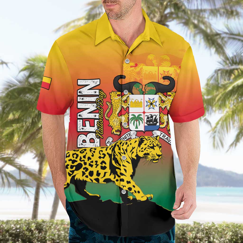 Personalized Benin National Day Hawaiian Shirt Leopard With Coat Of Arms - Wonder Print Shop