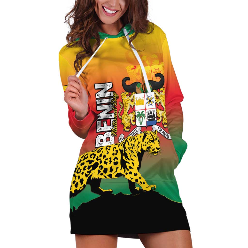 Personalized Benin National Day Hoodie Dress Leopard With Coat Of Arms - Wonder Print Shop