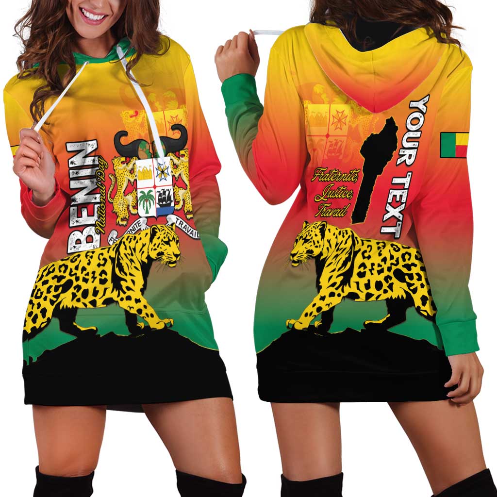 Personalized Benin National Day Hoodie Dress Leopard With Coat Of Arms - Wonder Print Shop