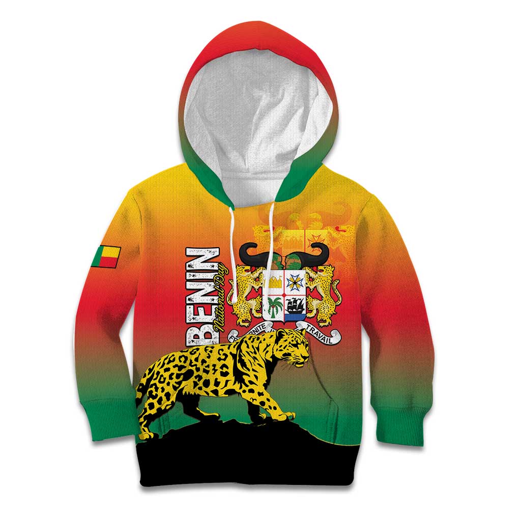 Personalized Benin National Day Kid Hoodie Leopard With Coat Of Arms - Wonder Print Shop