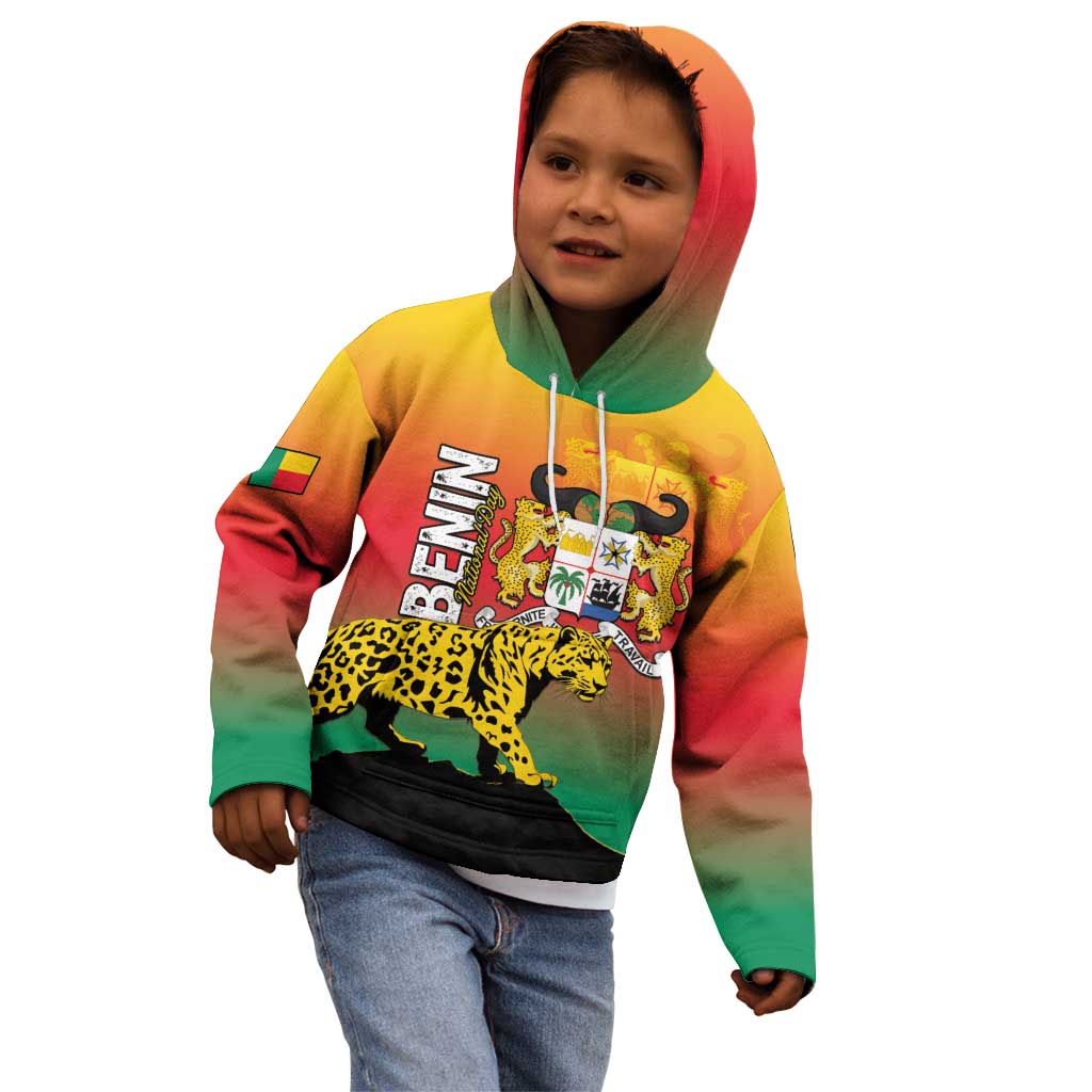 Personalized Benin National Day Kid Hoodie Leopard With Coat Of Arms - Wonder Print Shop