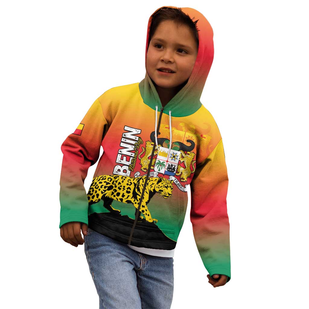 Personalized Benin National Day Kid Hoodie Leopard With Coat Of Arms - Wonder Print Shop