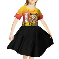 Personalized Benin National Day Kid Short Sleeve Dress Leopard With Coat Of Arms - Wonder Print Shop
