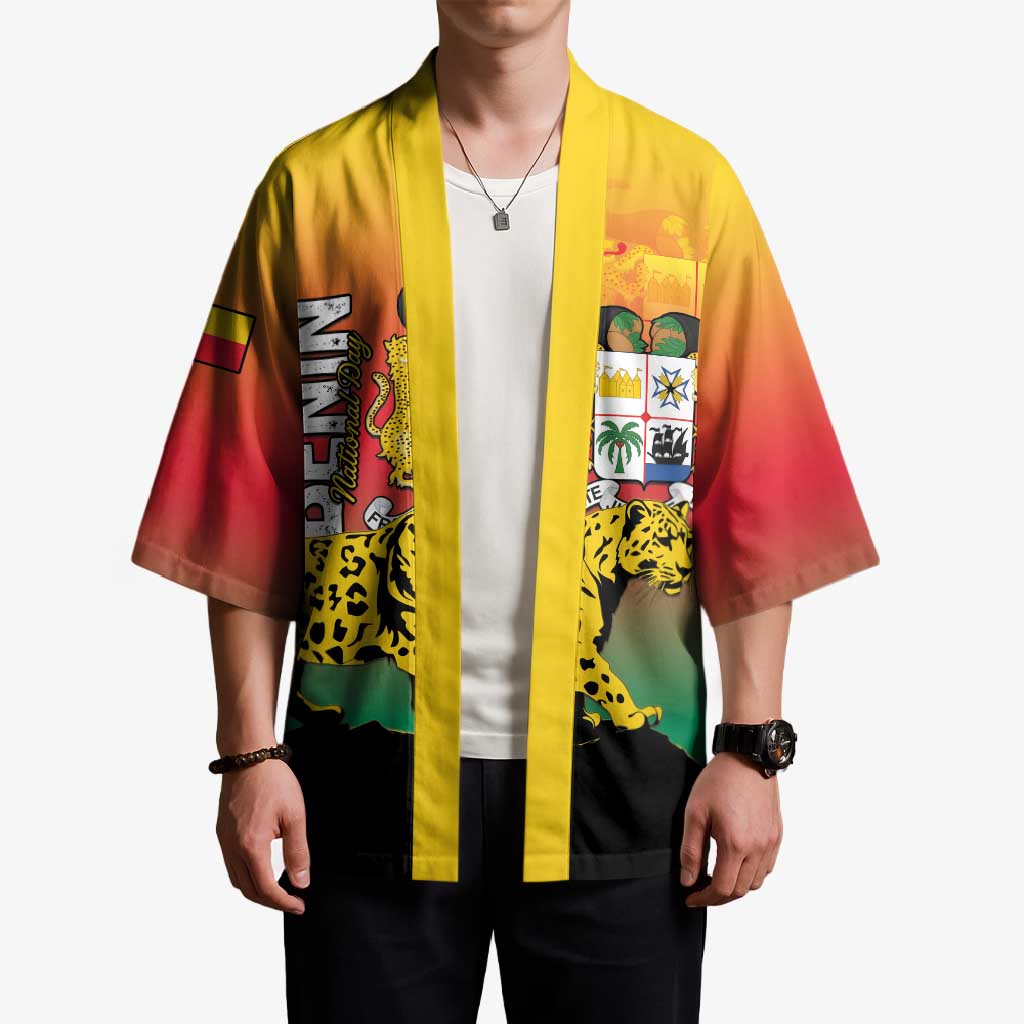 Personalized Benin National Day Kimono Leopard With Coat Of Arms - Wonder Print Shop