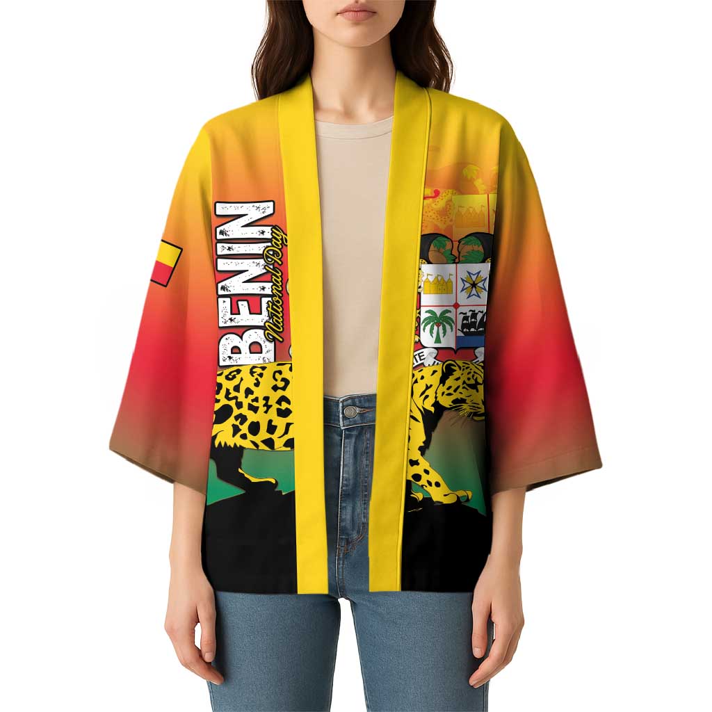 Personalized Benin National Day Kimono Leopard With Coat Of Arms - Wonder Print Shop