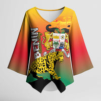 Personalized Benin National Day Kimono Sleeve Blouse Leopard With Coat Of Arms - Wonder Print Shop