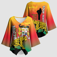 Personalized Benin National Day Kimono Sleeve Blouse Leopard With Coat Of Arms - Wonder Print Shop
