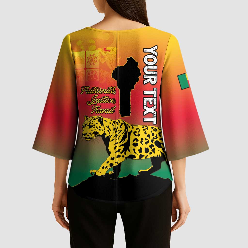 Personalized Benin National Day Kimono Sleeve Blouse Leopard With Coat Of Arms - Wonder Print Shop