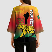 Personalized Benin National Day Kimono Sleeve Blouse Leopard With Coat Of Arms - Wonder Print Shop