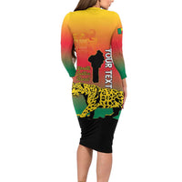 Personalized Benin National Day Long Sleeve Bodycon Dress Leopard With Coat Of Arms - Wonder Print Shop