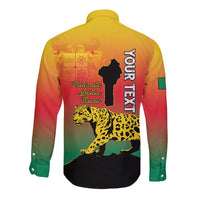 Personalized Benin National Day Long Sleeve Button Shirt Leopard With Coat Of Arms - Wonder Print Shop