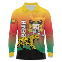 Personalized Benin National Day Long Sleeve Polo Shirt Leopard With Coat Of Arms - Wonder Print Shop