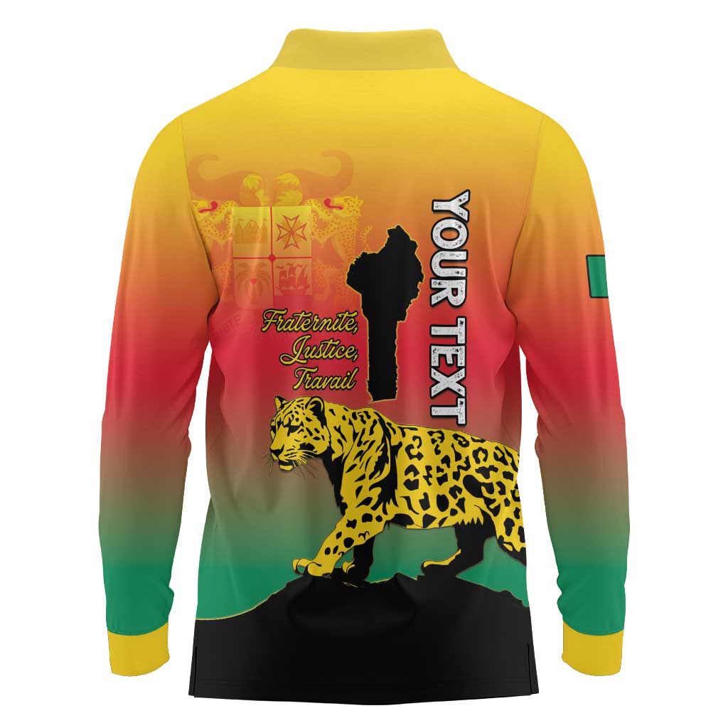Personalized Benin National Day Long Sleeve Polo Shirt Leopard With Coat Of Arms - Wonder Print Shop
