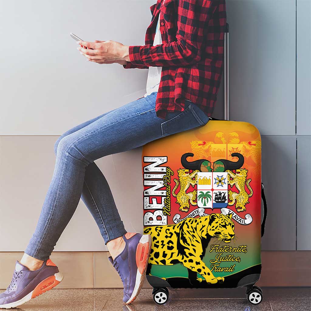 Benin National Day Luggage Cover Leopard With Coat Of Arms - Wonder Print Shop