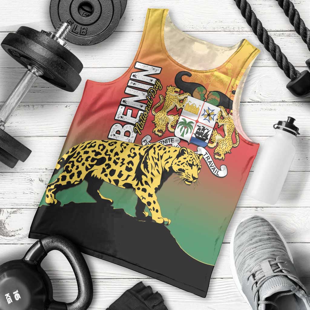 Personalized Benin National Day Men Tank Top Leopard With Coat Of Arms - Wonder Print Shop