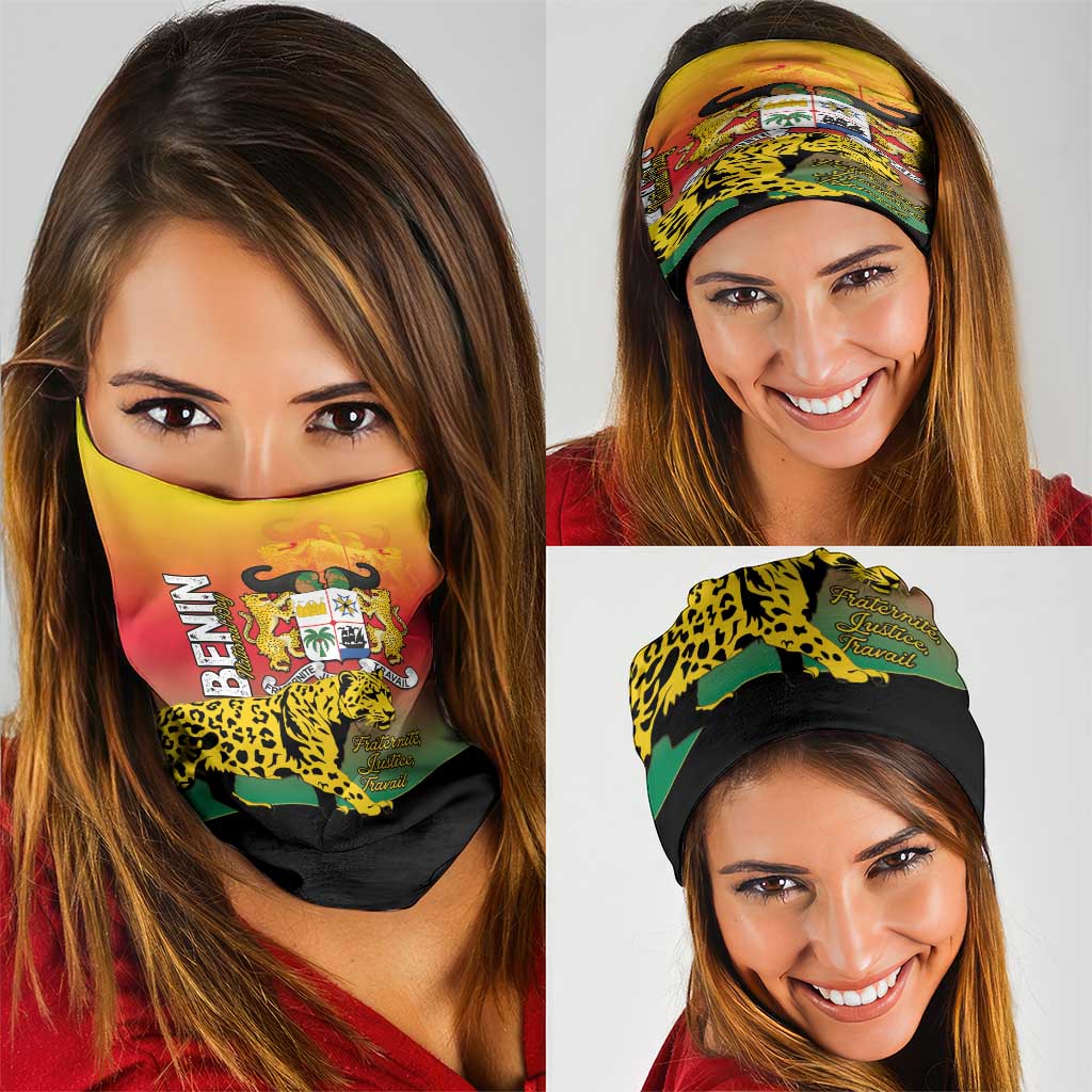 Benin National Day Neck Gaiter Leopard With Coat Of Arms - Wonder Print Shop