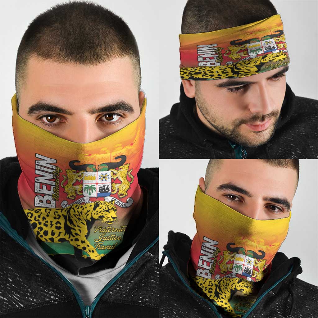 Benin National Day Neck Gaiter Leopard With Coat Of Arms - Wonder Print Shop