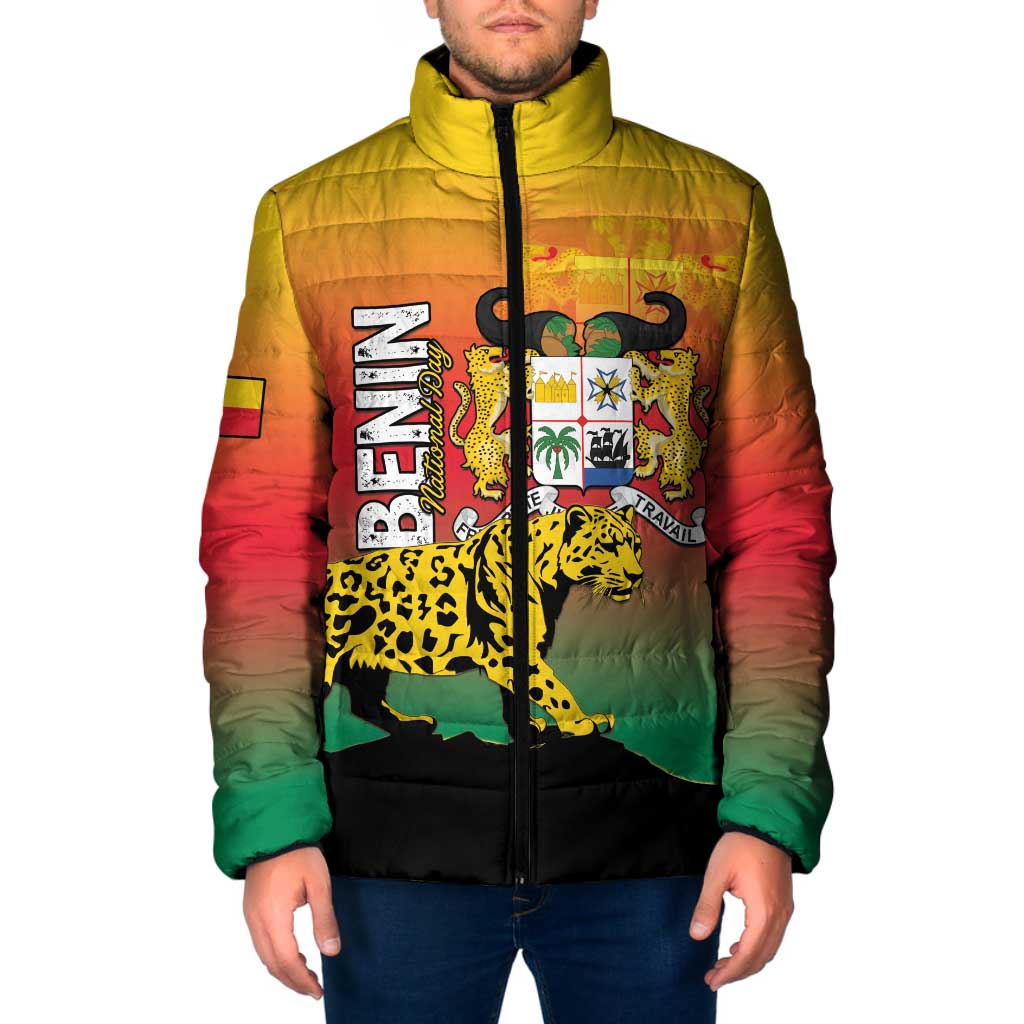 Personalized Benin National Day Padded Jacket Leopard With Coat Of Arms - Wonder Print Shop