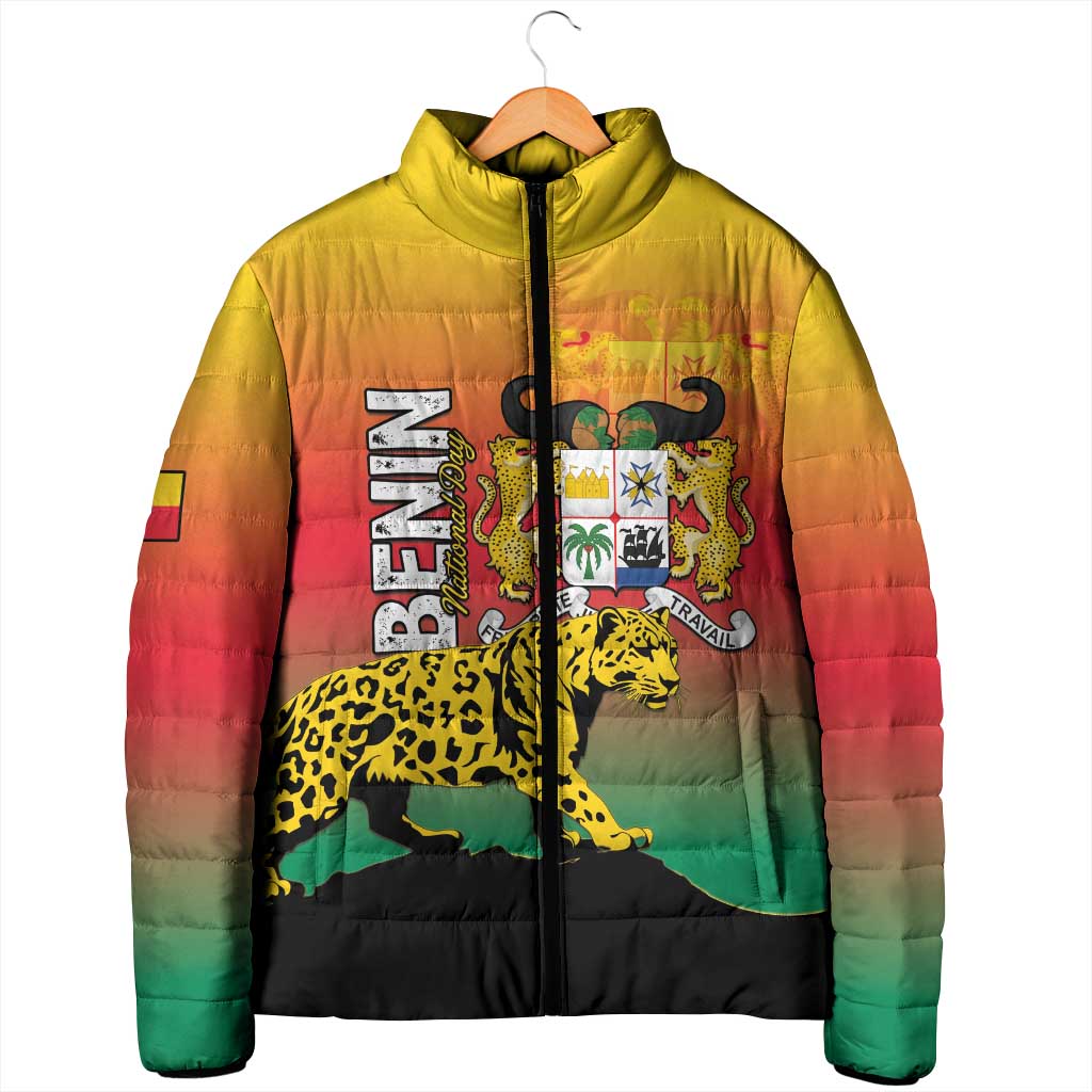 Personalized Benin National Day Padded Jacket Leopard With Coat Of Arms - Wonder Print Shop