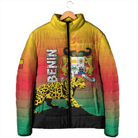 Personalized Benin National Day Padded Jacket Leopard With Coat Of Arms - Wonder Print Shop