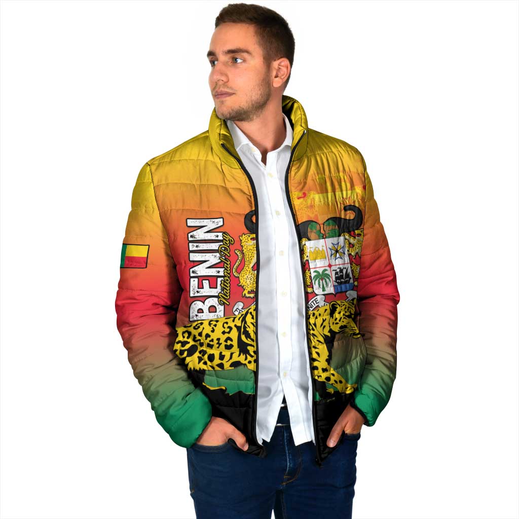 Personalized Benin National Day Padded Jacket Leopard With Coat Of Arms - Wonder Print Shop