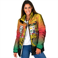 Personalized Benin National Day Padded Jacket Leopard With Coat Of Arms - Wonder Print Shop