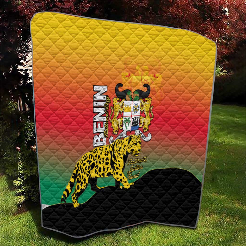 Benin National Day Quilt Leopard With Coat Of Arms - Wonder Print Shop