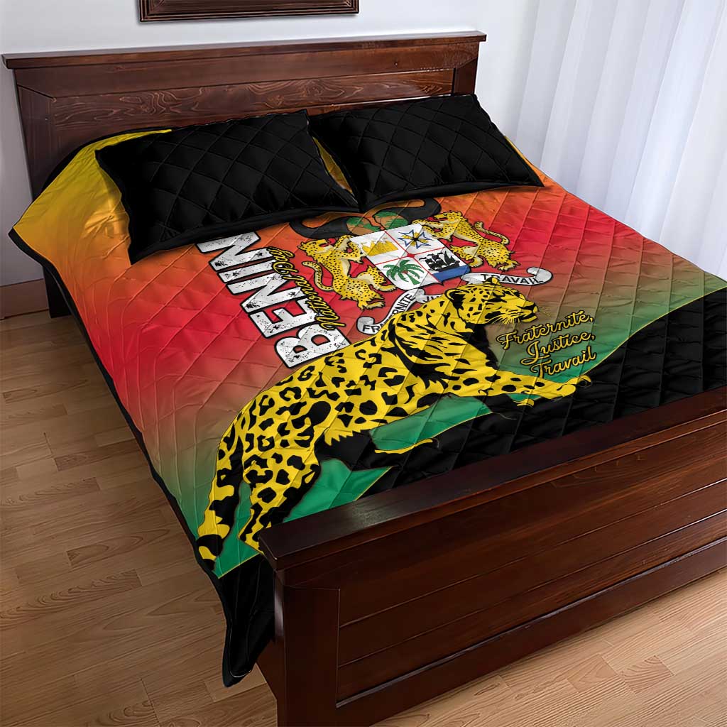 Benin National Day Quilt Bed Set Leopard With Coat Of Arms - Wonder Print Shop