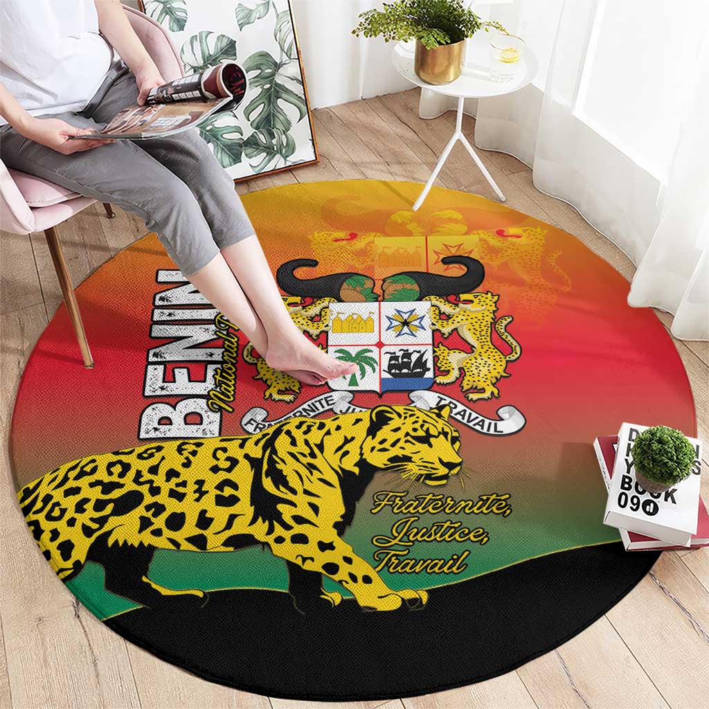 Benin National Day Round Carpet Leopard With Coat Of Arms - Wonder Print Shop