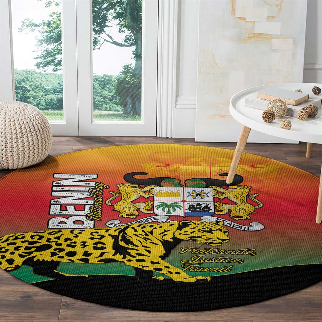 Benin National Day Round Carpet Leopard With Coat Of Arms - Wonder Print Shop