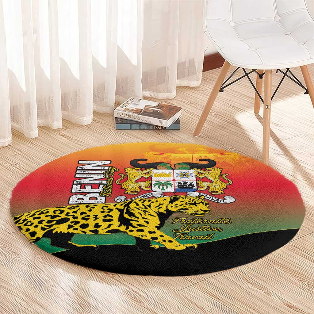 Benin National Day Round Carpet Leopard With Coat Of Arms - Wonder Print Shop