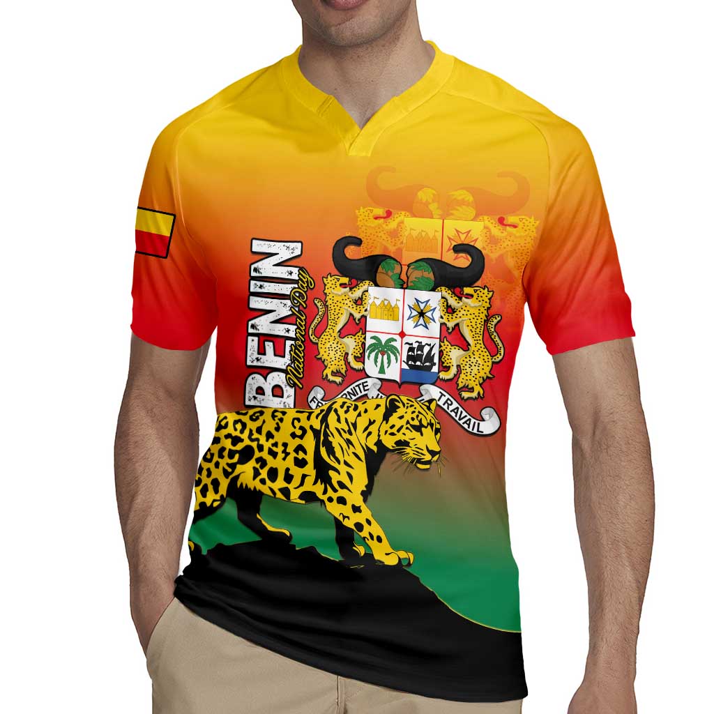 Personalized Benin National Day Rugby Jersey Leopard With Coat Of Arms - Wonder Print Shop