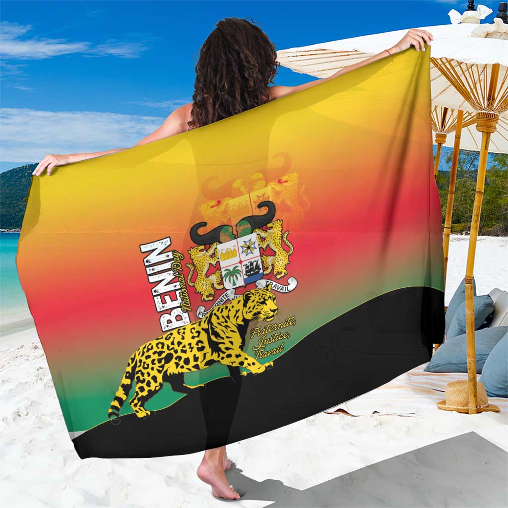 Benin National Day Sarong Leopard With Coat Of Arms - Wonder Print Shop