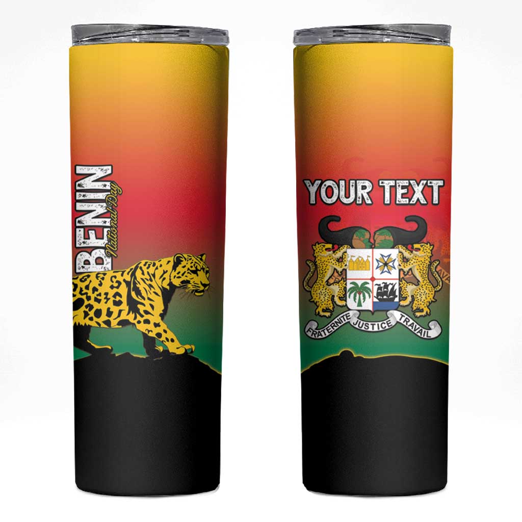 Personalized Benin National Day Skinny Tumbler Leopard With Coat Of Arms - Wonder Print Shop
