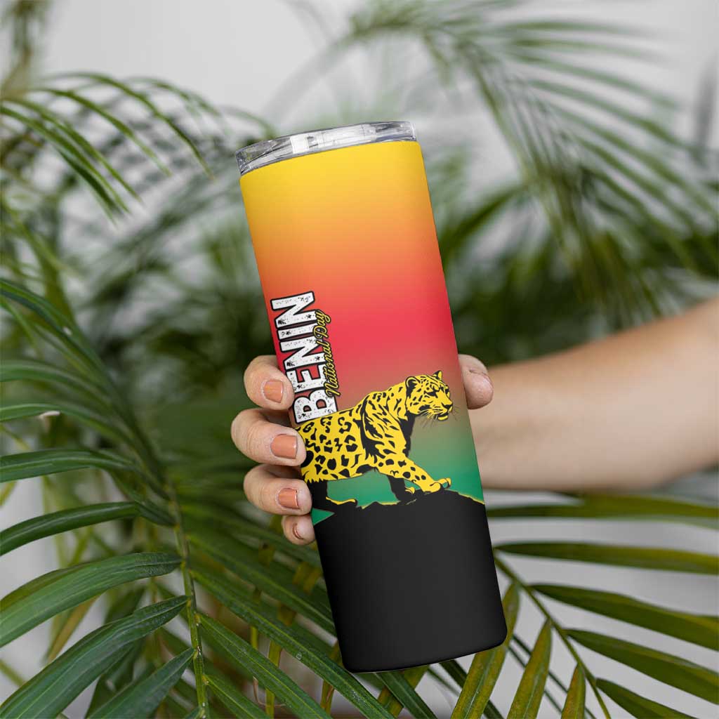 Personalized Benin National Day Skinny Tumbler Leopard With Coat Of Arms - Wonder Print Shop