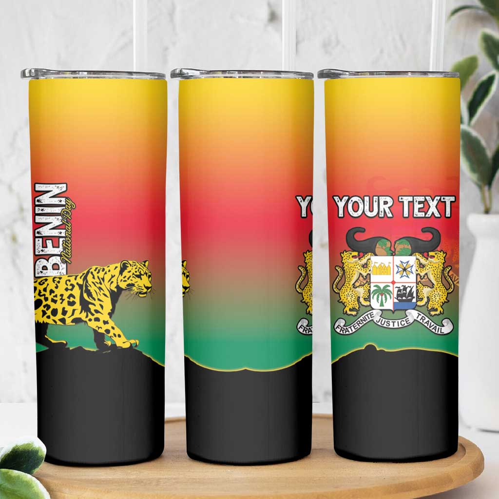 Personalized Benin National Day Skinny Tumbler Leopard With Coat Of Arms - Wonder Print Shop