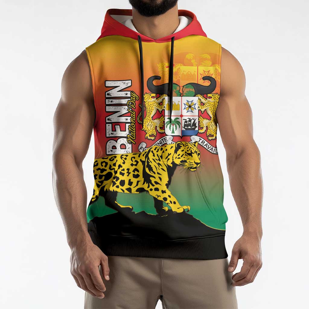 Personalized Benin National Day Sleeveless Hoodie Leopard With Coat Of Arms - Wonder Print Shop