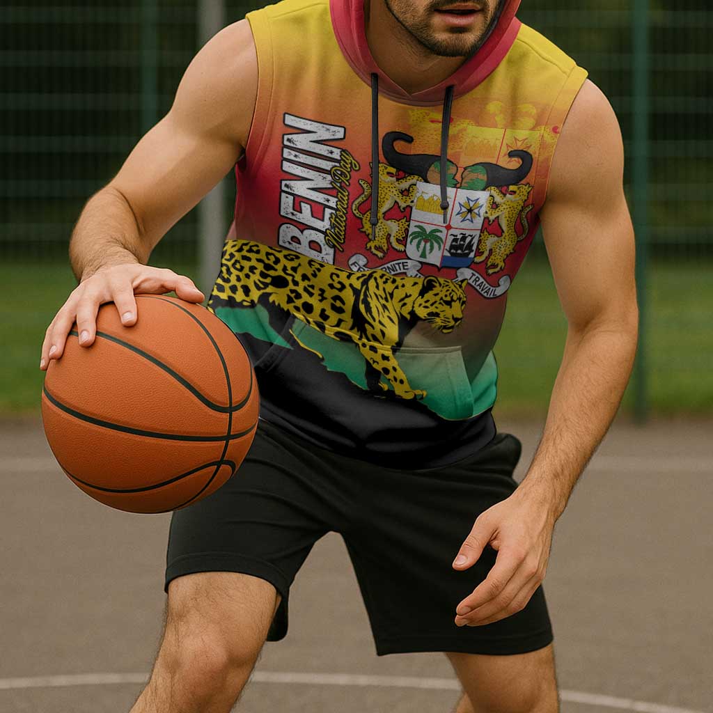 Personalized Benin National Day Sleeveless Hoodie Leopard With Coat Of Arms - Wonder Print Shop