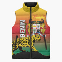Personalized Benin National Day Sleeveless Puffer Jacket Leopard With Coat Of Arms - Wonder Print Shop